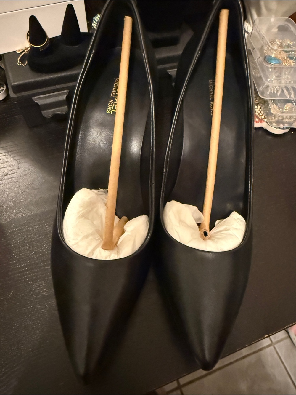 Michael Kors Black Pointed Toe Leather Heels